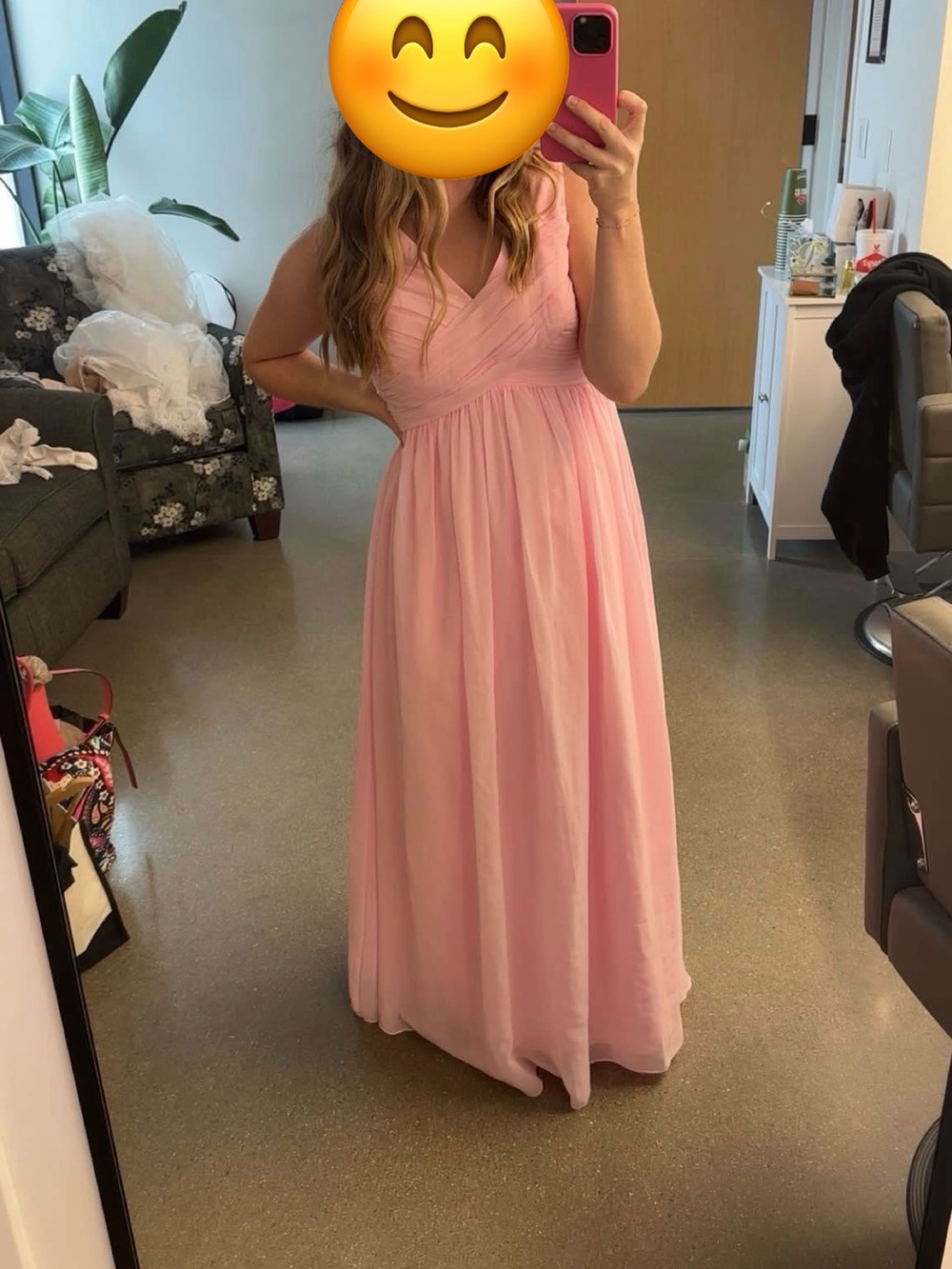 Revelry Pink Chiffon V-Neck Maxi Bridesmaid Dress